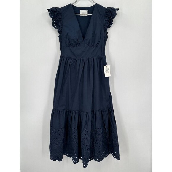 Hyacinth House by Tuckernuck Navy Blue Eyelet Marshall Maxi Dress sz S Small NWT - Picture 2 of 7